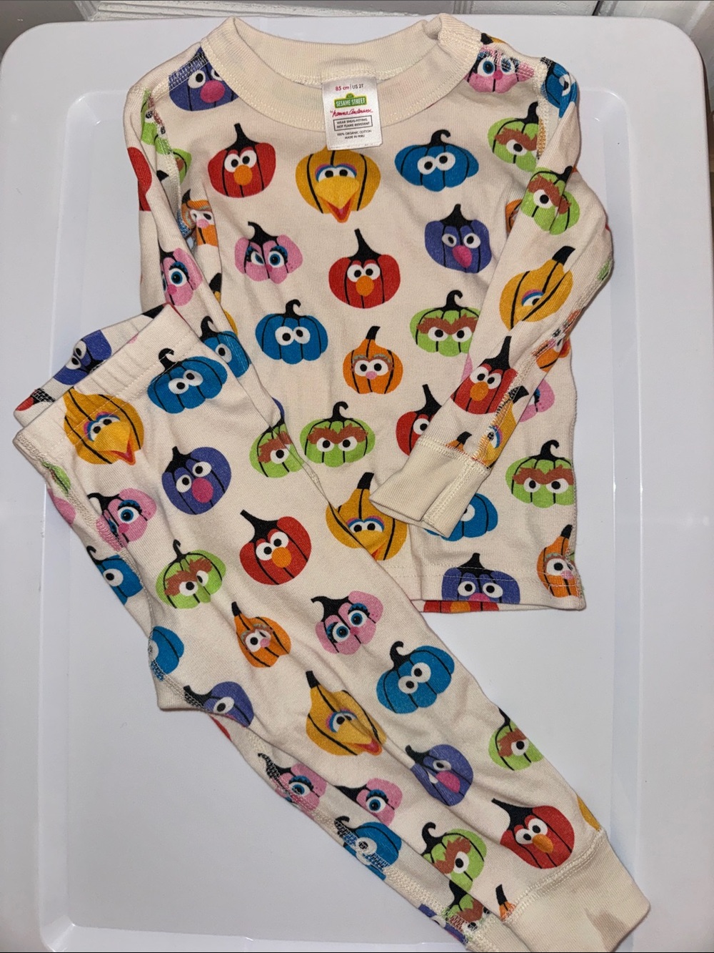 Sesame Street Cream Pajama Joggers with Multicolor Pumpkin Faces